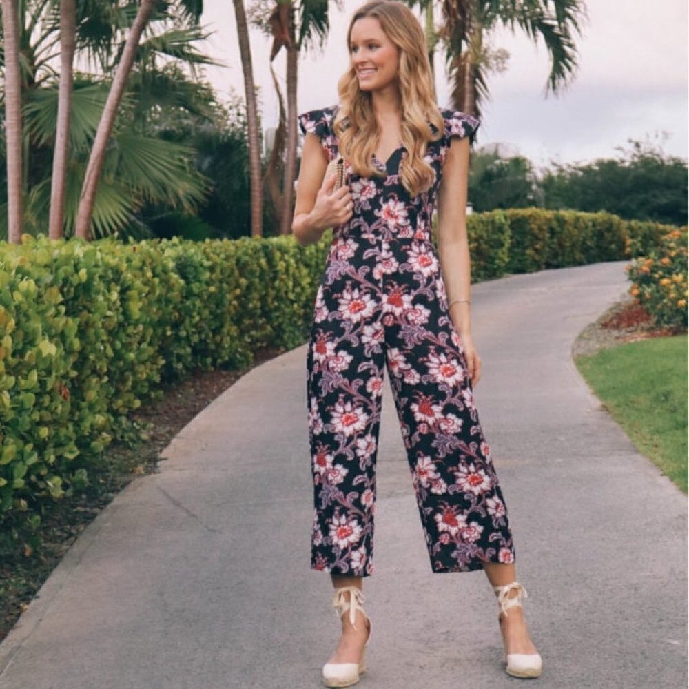 Club Monaco black floral Jumpsuit - Picture 1 of 8